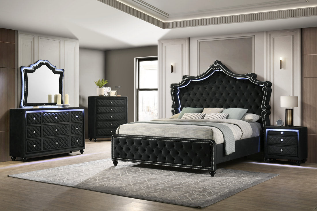 Royal Noir LED Upholstered Bedroom Set