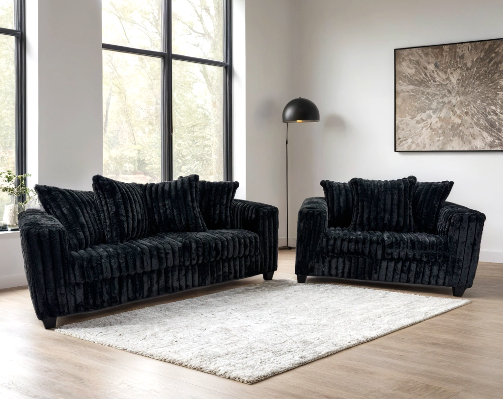 510 Stationary Sofa and Loveseat Set Black