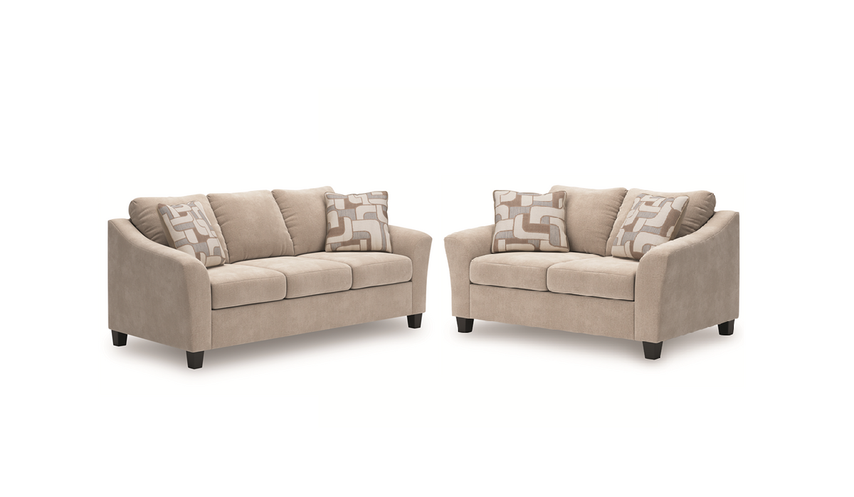 Ashley 598-03 Stationary Sofa and Loveseat Set Taupe