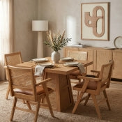Fenwick 92.1cm Cane Oak Veneer Solid Wood Dining Table
