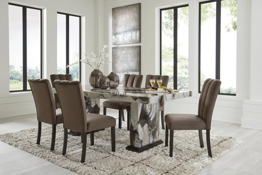 Ashley D581-26 7-Piece Dining Set Mocha and Beige