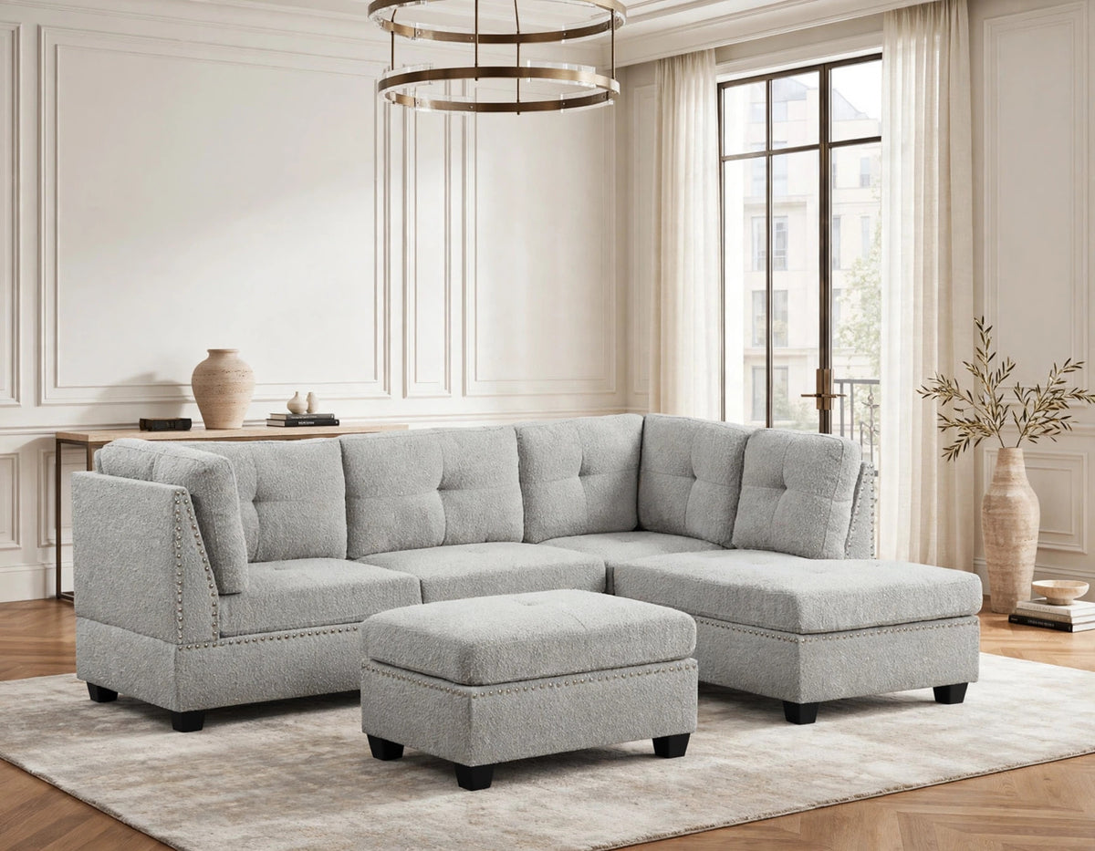 Sienna Sectional and Ottoman Set Gray