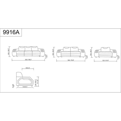 Matrix MI-9916A 3-Piece Living Room Set White and Black
