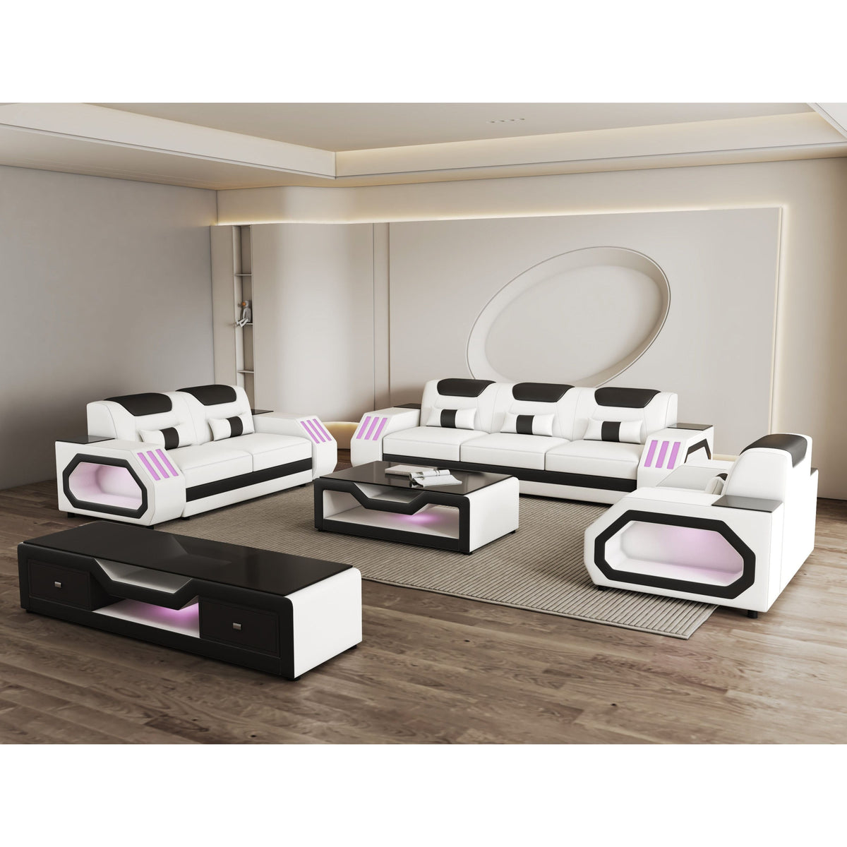 Matrix MI-9916A 3-Piece Living Room Set White and Black