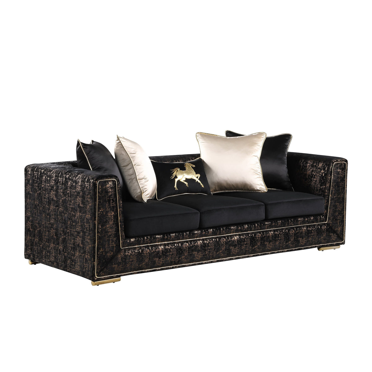 S1500 Konya Living Room Set Black with Gold Accent