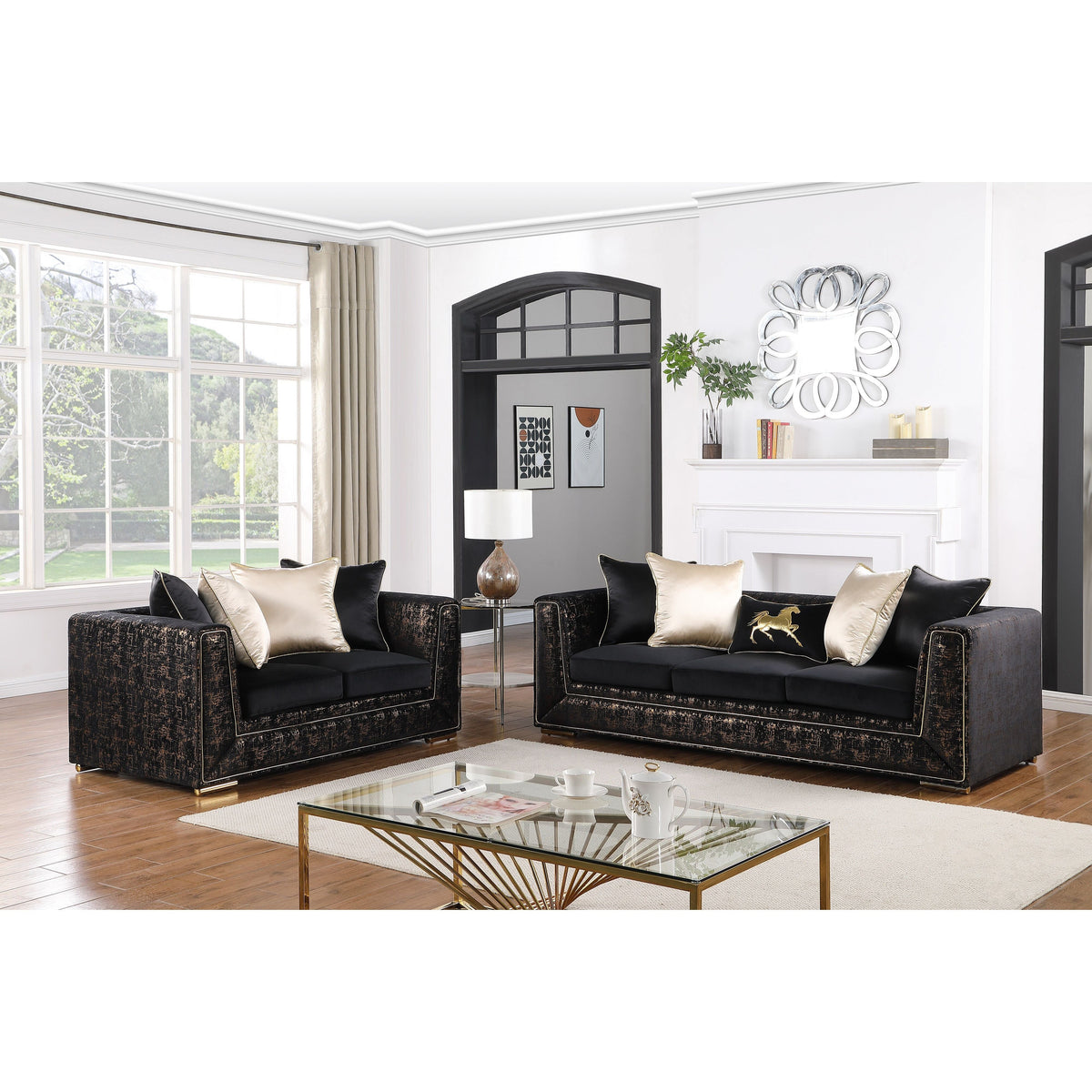 S1500 Konya Living Room Set Black with Gold Accent