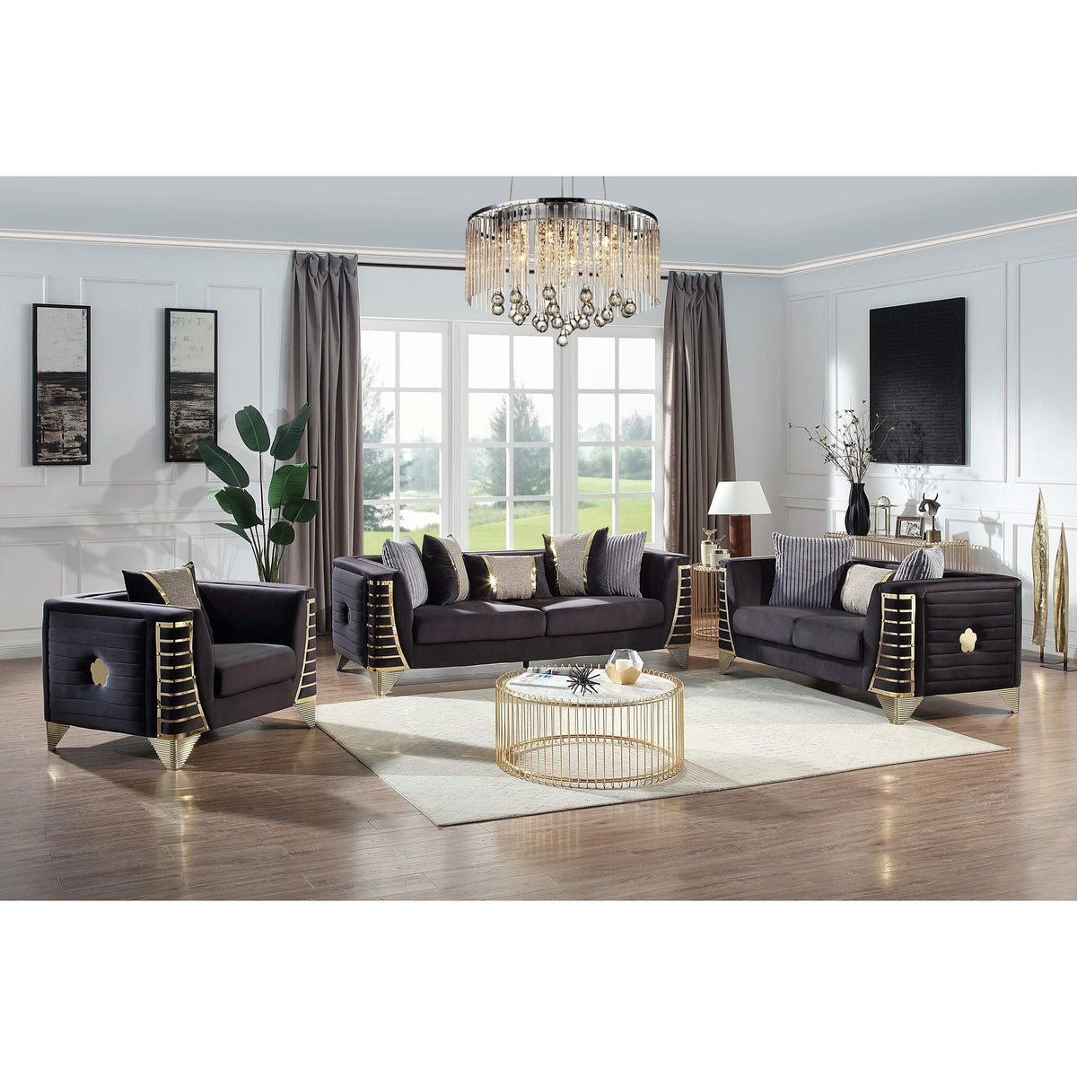 Donovan S4010 Sofa Set Black and Gold