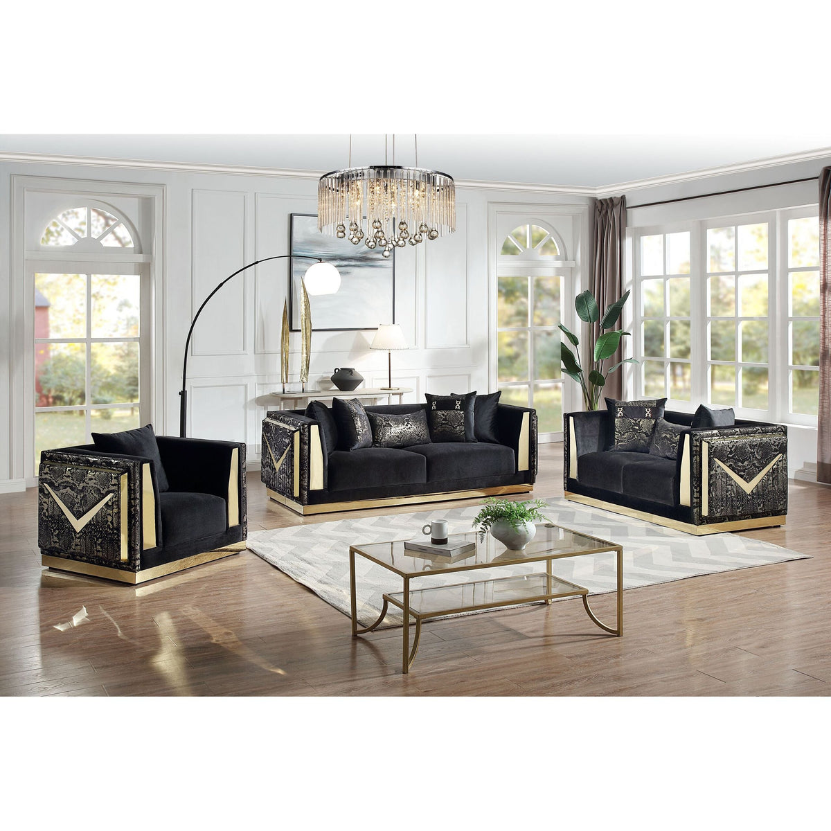 Monaco S4030 Living Room Set Black and Gold