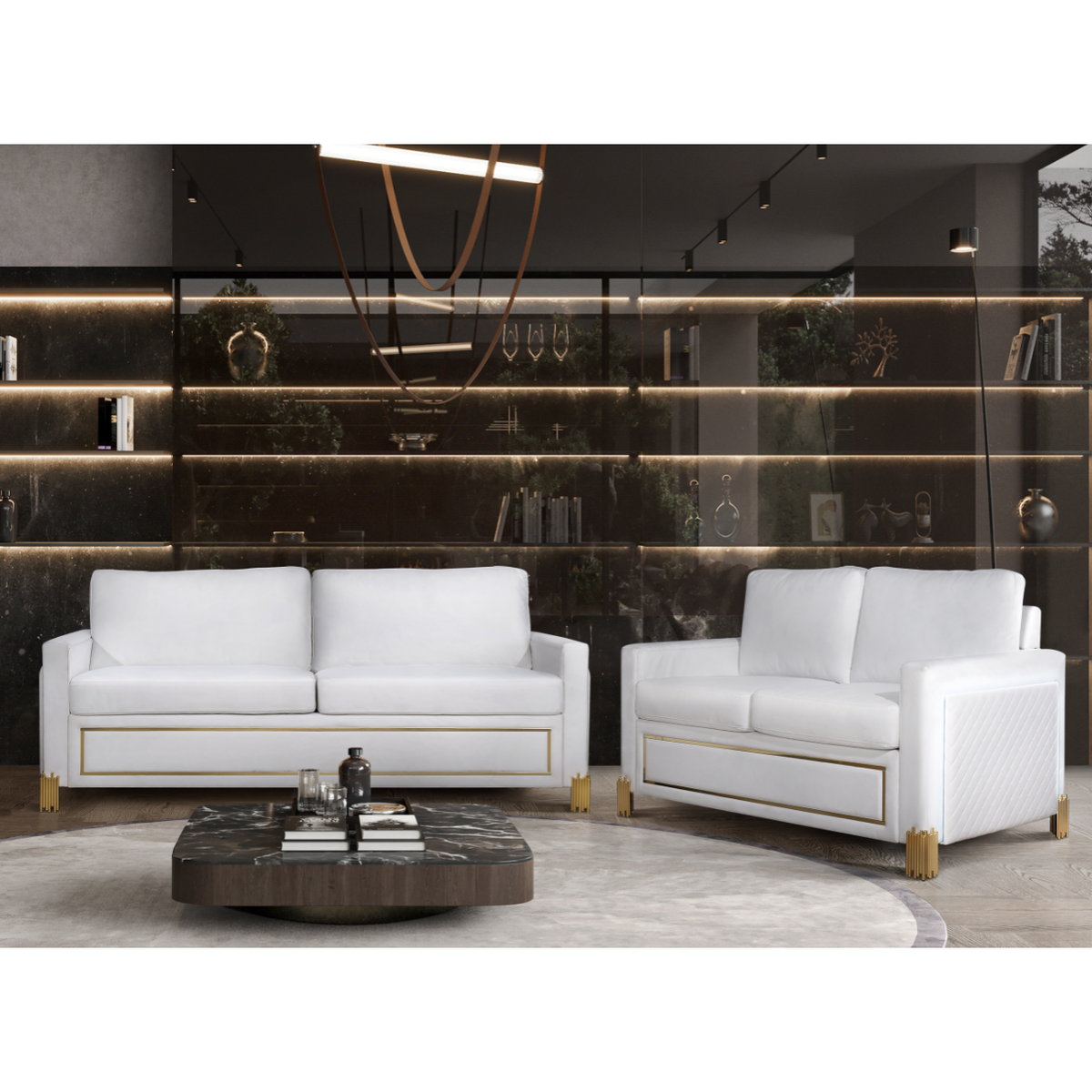 S9060 Glamor Collection Living Room Set White and Gold