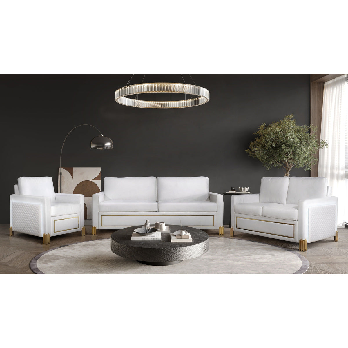 S9060 Glamor Collection Living Room Set White and Gold