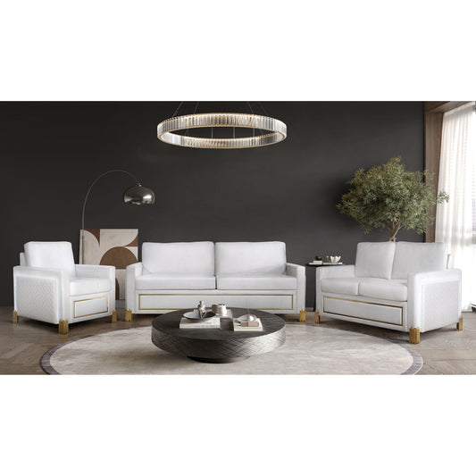 S9060 Glamor Collection Living Room Set White and Gold