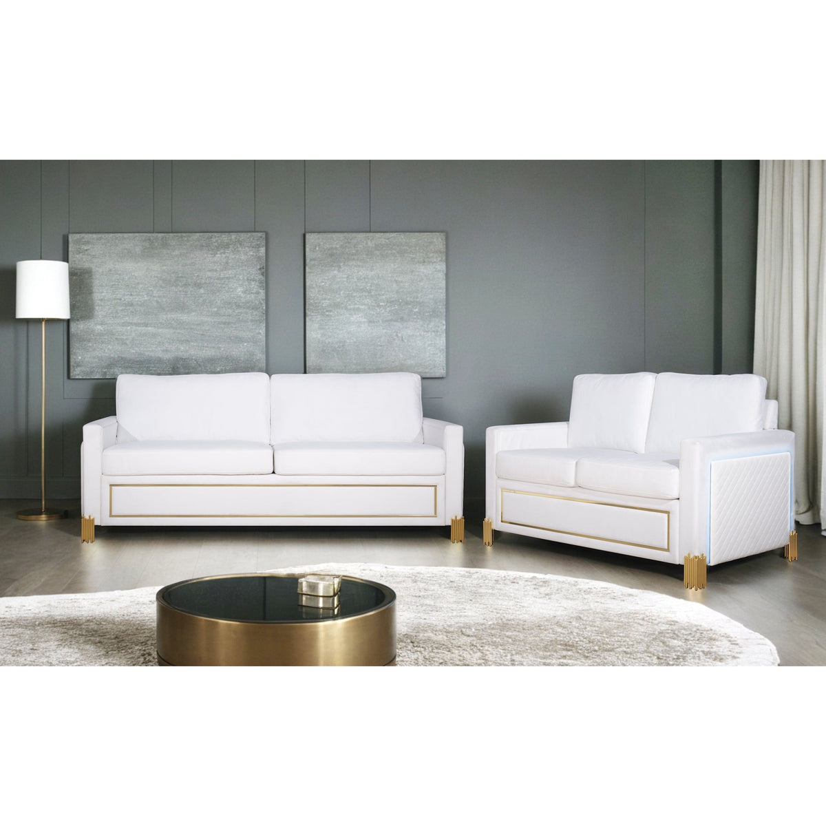 S9060 Glamor Collection Living Room Set White and Gold