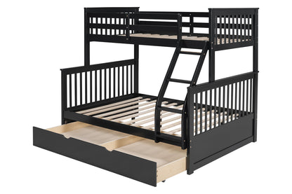 BB21 White Twin/Full Trundle Bunk Bed Black