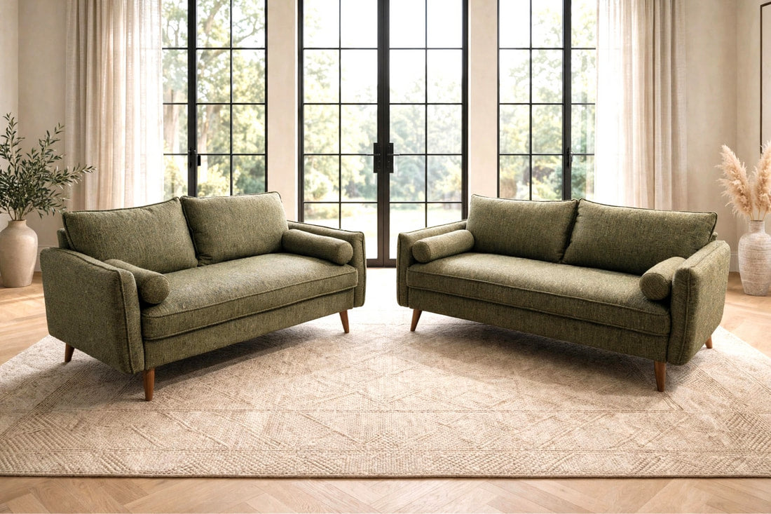 Vanti Stationary Sofa and Loveseat Set Green