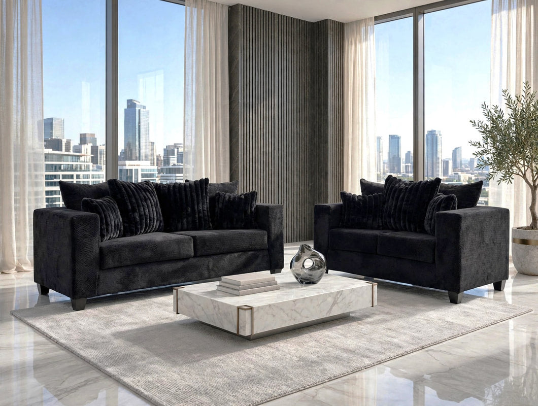 410-2PC-BLACK Stationary Sofa and Loveseat Set Black