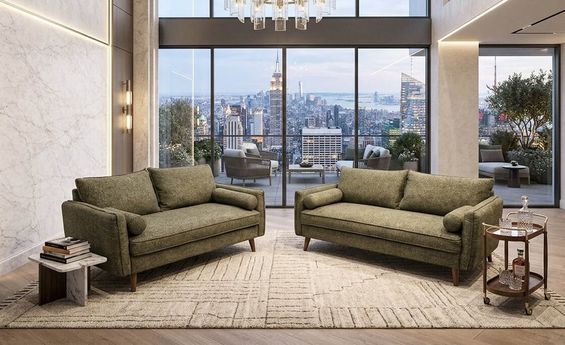 Vanti Stationary Sofa and Loveseat Set Green