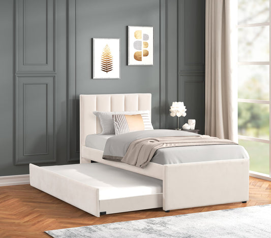 MAYA - Twin Platform Bed w/ Trundle Beige