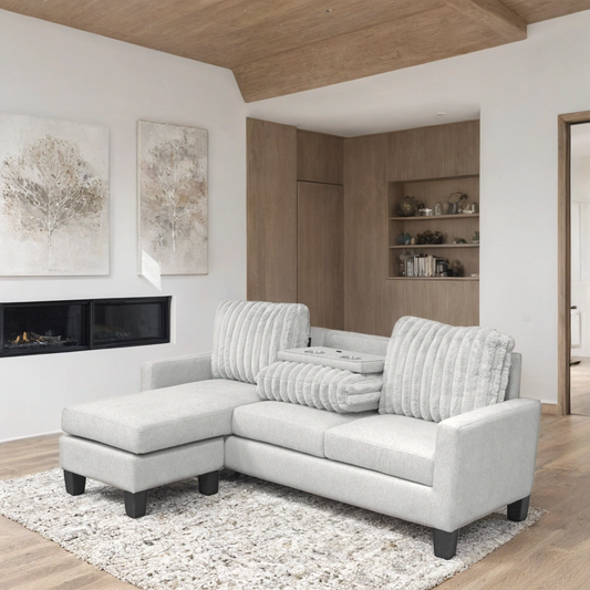 Neymar Gray Reversible Sectional with Drop Down Table