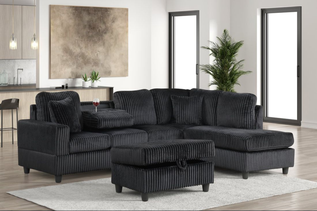 Rocket Onyx Reversible Sectional Drop Down Table Black