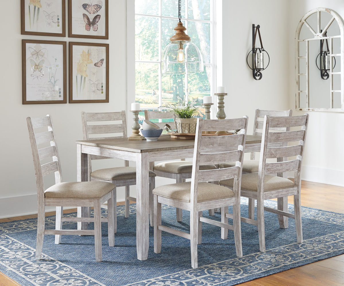 Ashley D394-425 7-Piece Dining Set White and Light Brown