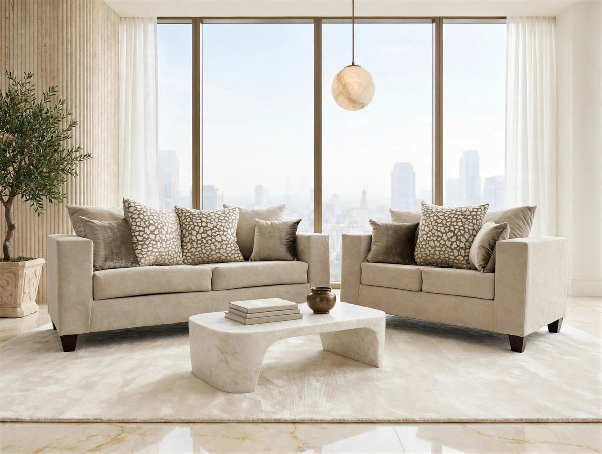 110 Hollywood Stationary Sofa and Loveseat Set Beige