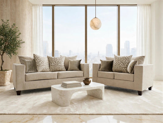 110 Hollywood Stationary Sofa and Loveseat Set Beige