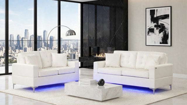 Miami Sofa and Loveseat Set White