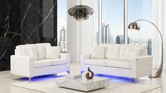 Miami Sofa and Loveseat Set White