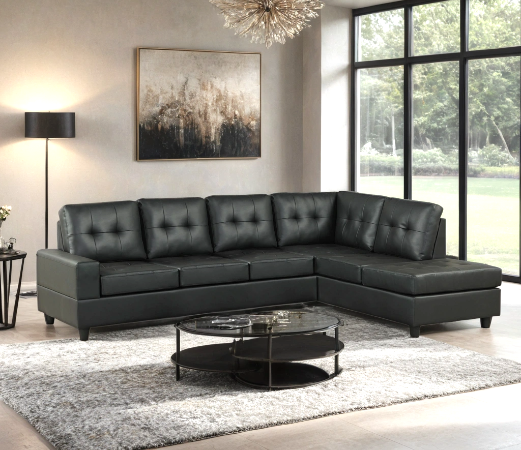 James Reversible Sectional Sofa PU Black