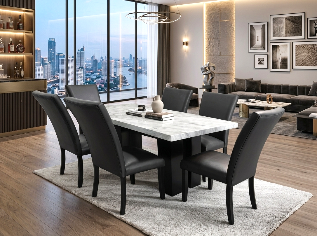 1220 7-Piece Dining Set PU Black