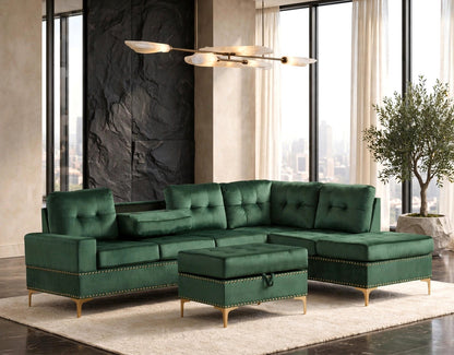 Anserra Reversible Sectional and Ottoman Set Green