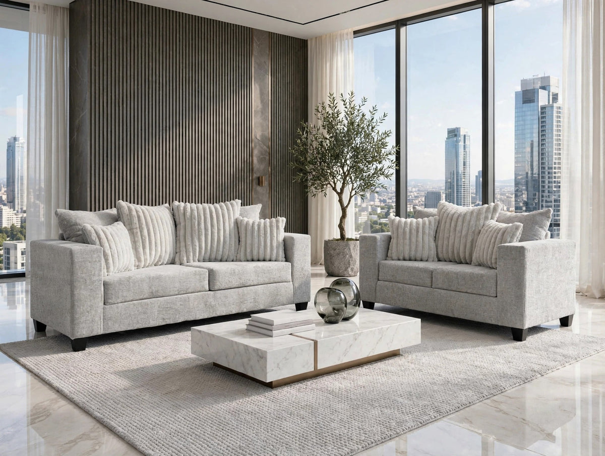 410 Stationary Sofa and Loveseat Set Gray