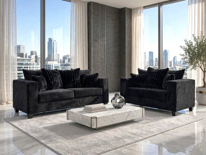 410-2PC-BLACK Stationary Sofa and Loveseat Set Black