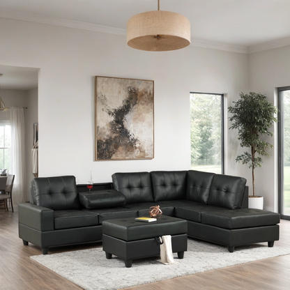 Heights Reversible Sectional and Storage Ottoman Set PU Black