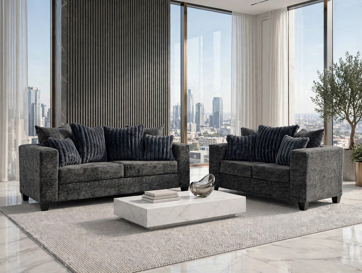 410 Stationary Sofa and Loveseat Set Charcoal