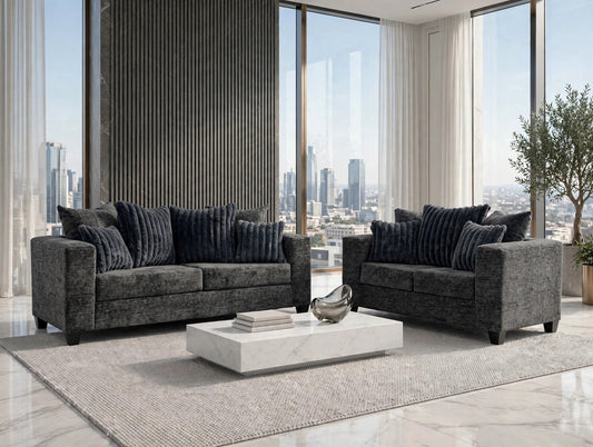 410 Stationary Sofa and Loveseat Set Charcoal