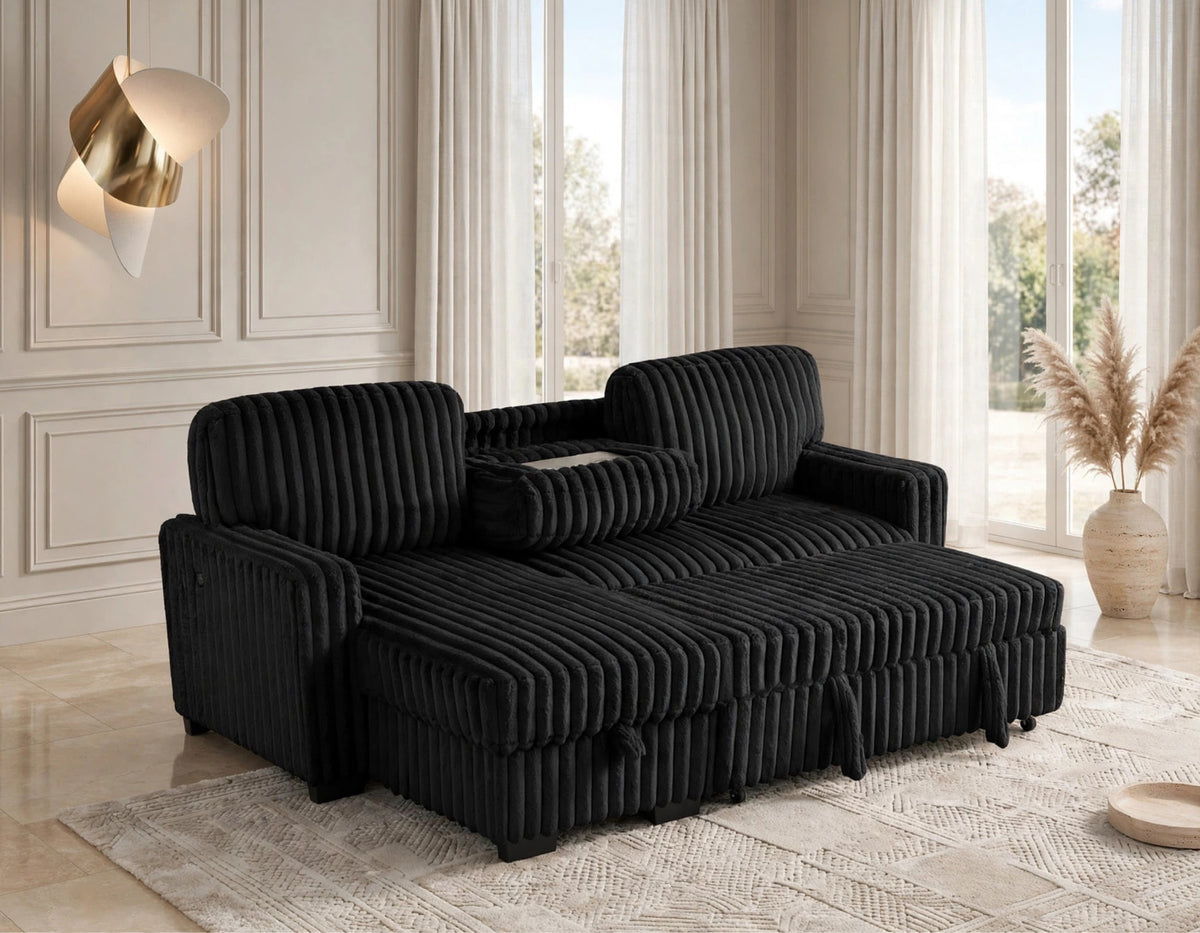 Poland Reversible Sectional Sofa Bed Drop Down Table Black