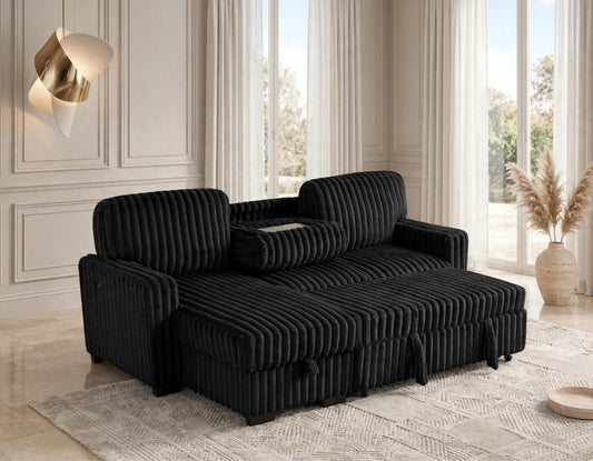 Poland Reversible Sectional Sofa Bed Drop Down Table Black