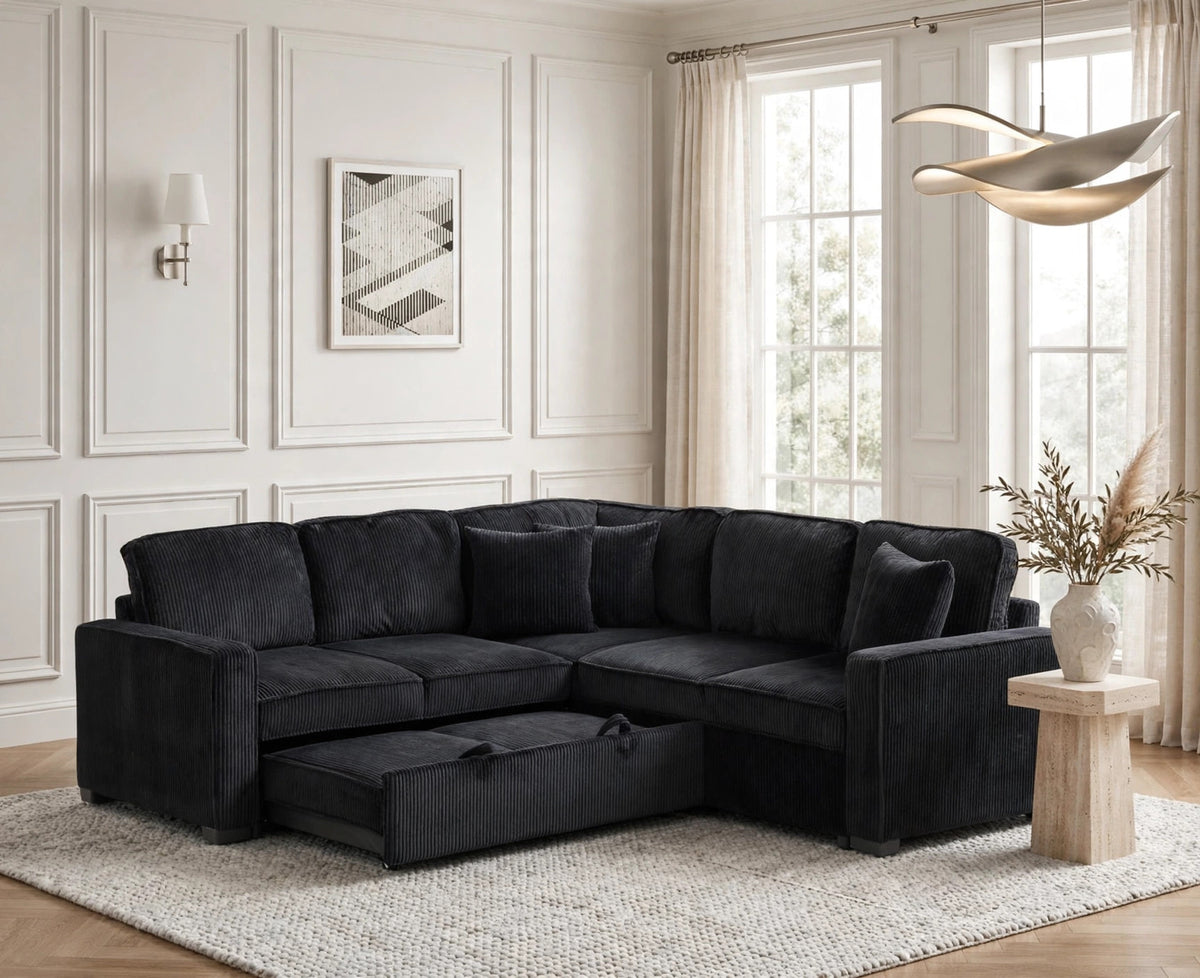 Ariel Sectional Sofa with Pull-Out Bed Black