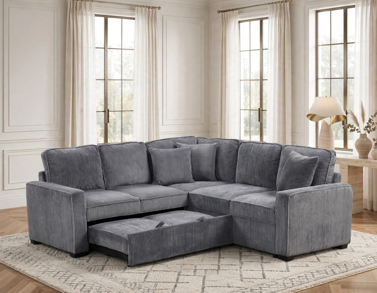 Ariel Sectional Sofa with Pull-Out Bed Charcoal