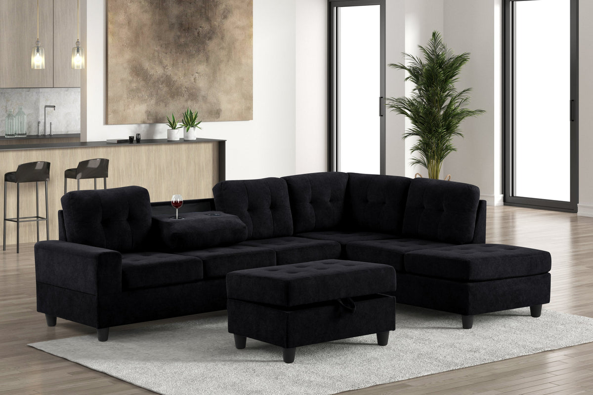 40Heights Reversible Sectional and Ottoman Set Black