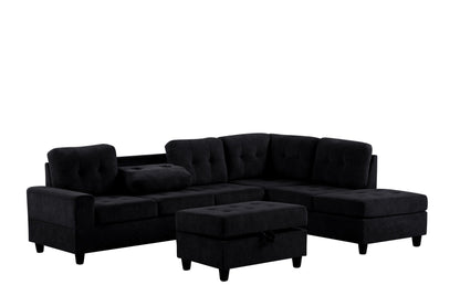 40Heights Reversible Sectional and Ottoman Set Black
