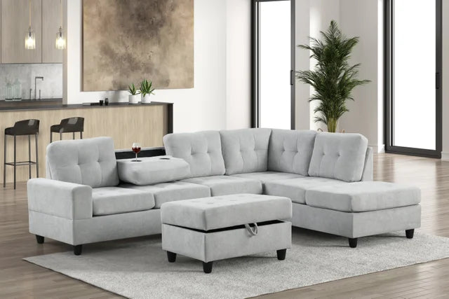41Heights Reversible Sectional and Ottoman Set Silver