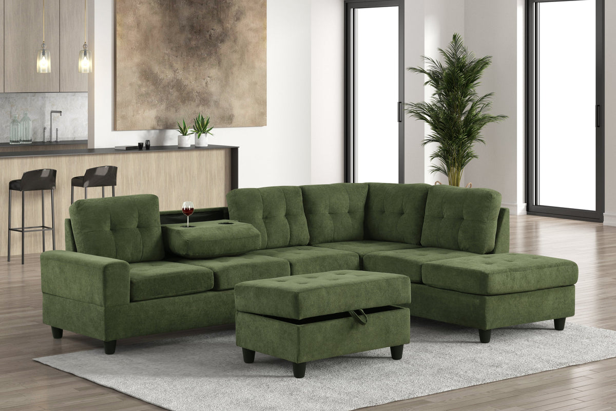 42Heights Reversible Sectional and Storage Ottoman Set Green