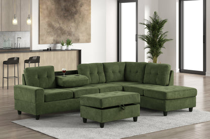 42Heights Reversible Sectional and Storage Ottoman Set Green