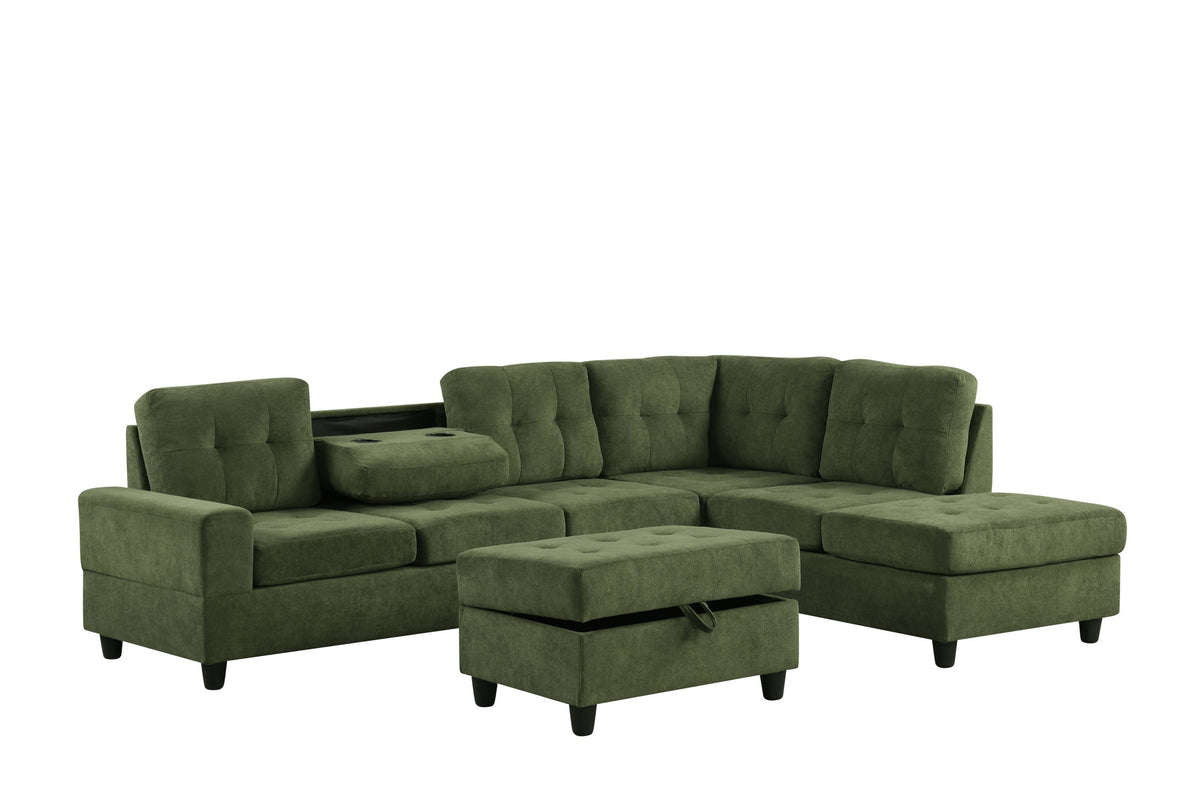 42Heights Reversible Sectional and Storage Ottoman Set Green