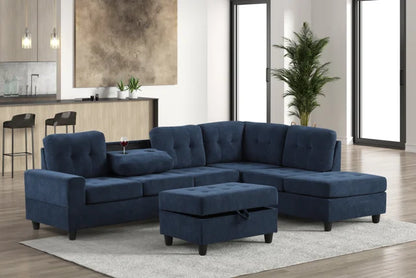 44Heights Reversible Sectional and Ottoman Set Navy