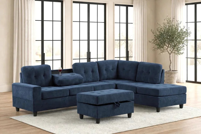 44Heights Reversible Sectional and Ottoman Set Navy