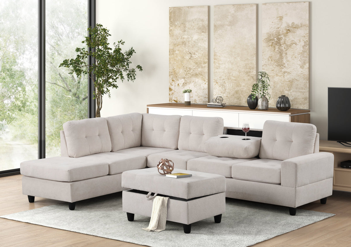 45Heights Reversible Sectional and Ottoman Set Beige