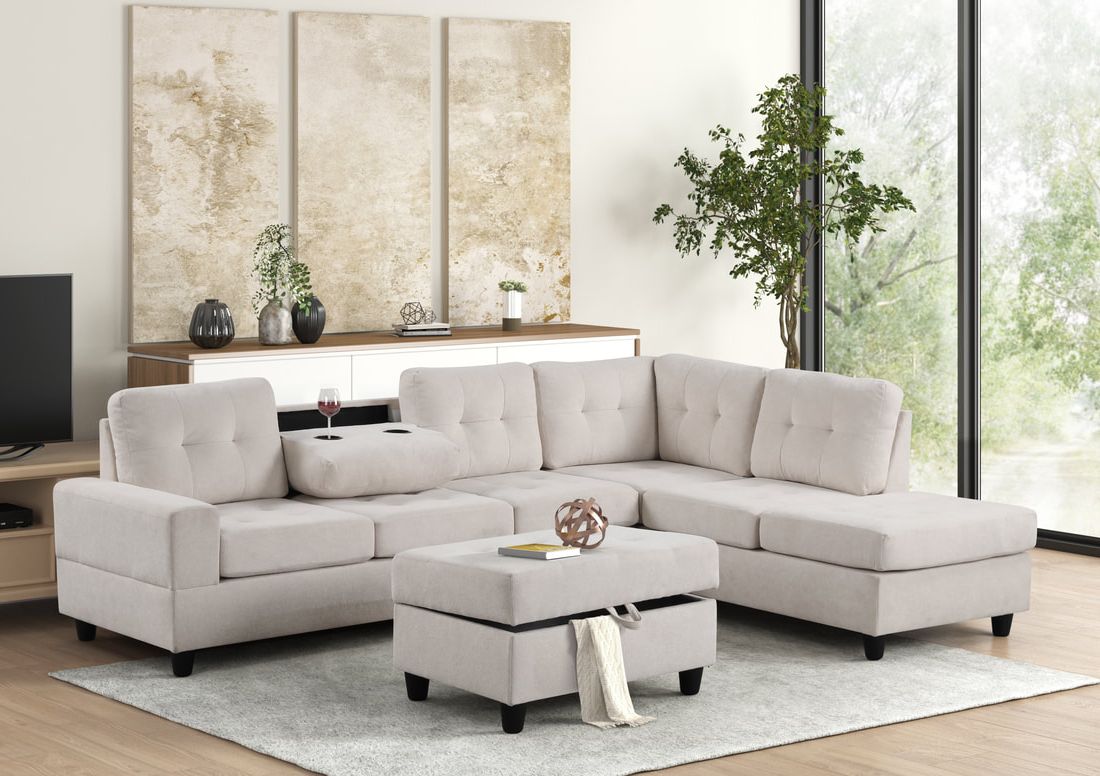 45Heights Reversible Sectional and Ottoman Set Beige